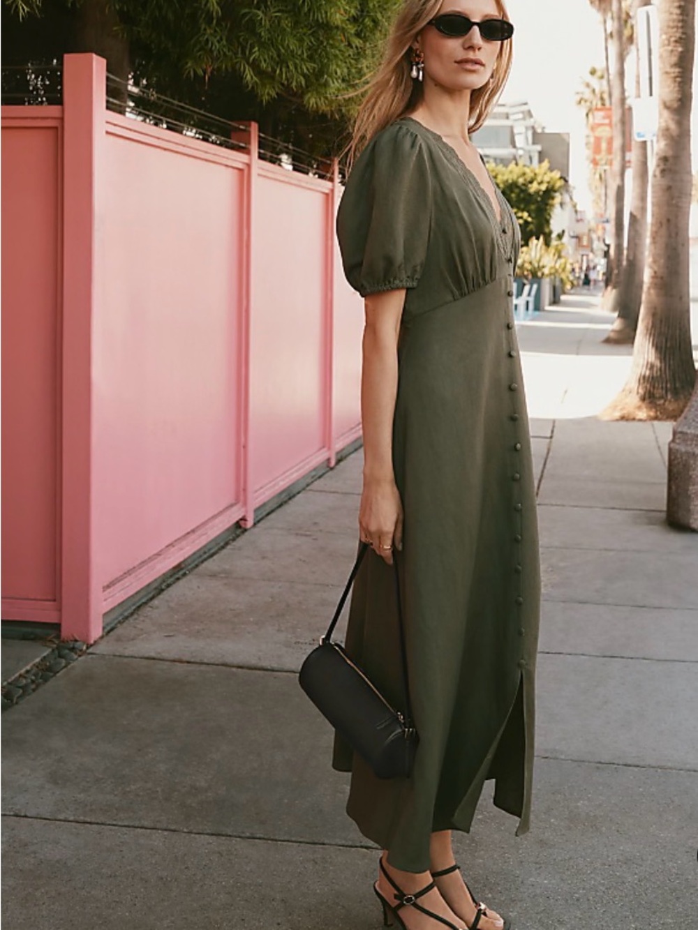 LOFT LACE TRIM LINEN BLEND MIDI DRESS